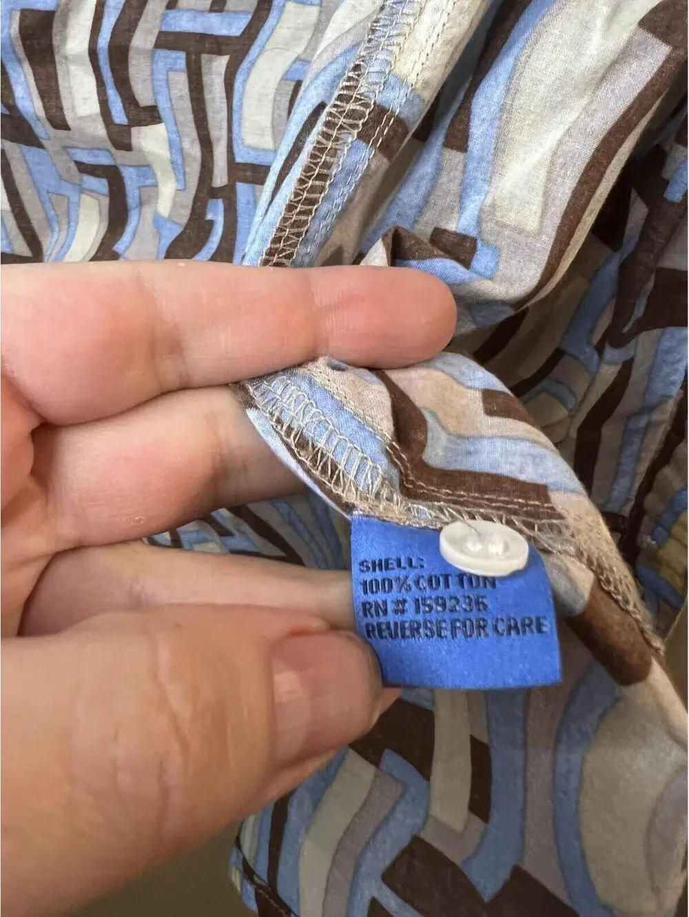 J. McLaughlin Printed Cotton Top Abstract Art Retro Blue & Brown Button Up Small - Picture 3 of 10
